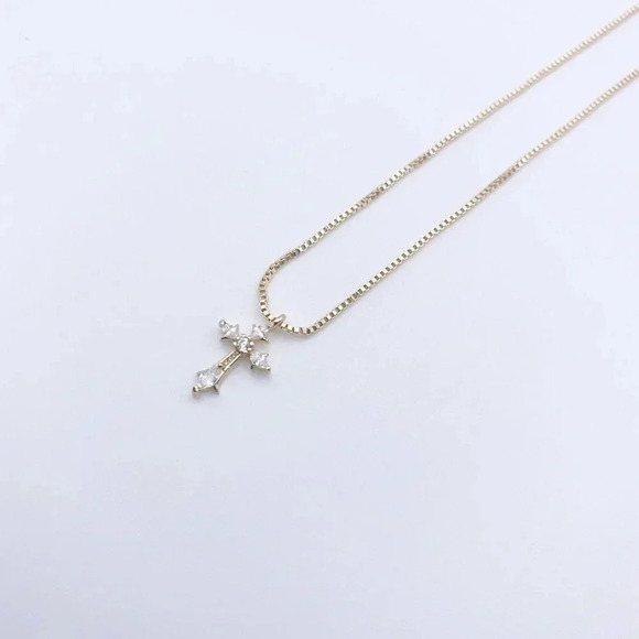 GOLD Cross Necklace for woman | Dainty Cross Necklace | CZ Pendant Cross Pendant - Picture 2 of 5
